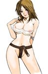  belt breasts brown_eyes brown_hair elbow_pads fundoshi japanese_clothes kazaana large_breasts mole mole_above_mouth navel nipples original see-through solo torn_clothes 