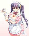  breast_hold breasts bust_cup cleavage copyright_request large_breasts long_hair maid purple_hair solo twintails wrist_cuffs yasaka_minato 