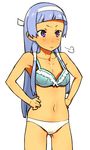  :&gt; bad_id bad_pixiv_id bangs blue_hair blunt_bangs bra hair_tubes hamanasu hands_on_hips kannagi lingerie nagi navel panties sigh simple_background solo underwear underwear_only 