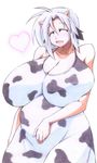  animal_ears animal_print bad_id bad_pixiv_id breasts cleavage cow_ears cow_girl cow_print gigantic_breasts heart horns huge_breasts original plump pregnant smile solo ushi white_hair 