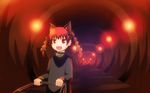  animal_ears bad_id bad_pixiv_id braid cart cat_ears cat_tail kaenbyou_rin long_hair pushcart red_eyes red_hair ren_(733) smile solo tail touhou tunnel twin_braids twintails 