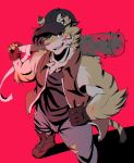  anthro baseball_bat bat_(object) blood clothed clothing domestic_cat felid feline felis hat holding_object holding_weapon looking_at_viewer male mammal solo soraa tabby_cat weapon 