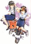  air_jordan air_jordan_8 can fujishima_kousuke gloves ground_vehicle highres kobayakawa_miyuki moped motocompo motor_vehicle multiple_girls pencil_skirt police police_uniform policewoman shoes skirt sneakers sunglasses toolbox tsujimoto_natsumi uniform you're_under_arrest 