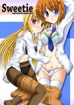  alternate_legwear black_legwear black_panties blonde_hair blush bow bow_panties bra crotch_seam fate_testarossa hand_in_panties lask lingerie lyrical_nanoha mahou_shoujo_lyrical_nanoha military military_uniform multiple_girls open_clothes open_shirt panties panties_under_pantyhose pantyhose shirt thighband_pantyhose thighhighs tsab_ground_military_uniform underwear undressing uniform white_panties yagami_hayate yuri 