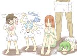  all_fours antennae bad_id bad_pixiv_id barefoot bloomers blue_hair bottomless bowl brown_hair cirno drinking drinking_straw feet green_eyes green_hair hand_on_hip hong_meiling ice inaba_tewi manly milk multiple_girls pet_bowl red_eyes red_hair saucer tongue topless touhou towel underwear urin wings wriggle_nightbug 