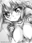  blush breasts covered_nipples gofu greyscale kemeko_deluxe large_breasts mm_(kemeko_deluxe) monochrome sketch skin_tight solo traditional_media 