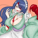  adiane blue_hair breasts cleavage eyepatch from_above huge_breasts lowres maid scorpion_tail siroringo solo tail tattoo tengen_toppa_gurren_lagann tongue 