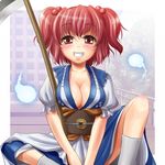  blush breasts kei_kei large_breasts onozuka_komachi red_eyes red_hair short_hair smile solo touhou two_side_up 