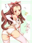  animal_ears armpits ass bell bell_collar blush bow breasts brown_hair camisole cat_ears cat_tail collar elbow_gloves fang gloves hair_bow hairband idolmaster idolmaster_(classic) idolmaster_1 long_hair looking_back minase_iori open_mouth panties paws red_eyes shiina_you_(tomoshibi) small_breasts solo surprised sweatdrop tail thighhighs underwear 