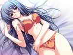  akatsuki_no_goei bed blue_hair blush bra brown_eyes cameltoe jpeg_artifacts kanzaki_moe lingerie long_hair lying non-web_source orange_panties panties solo tomose_shunsaku underwear underwear_only 