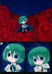  angeltype antennae blue_eyes cape comic flower green_hair highres non-web_source open_mouth short_hair silent_comic solo tears touhou wriggle_nightbug 