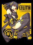  beatmania beatmania_iidx black_hair breasts headphones hinazuki_ririna kinoshita_ichi medium_breasts red_eyes solo thighhighs thighs 