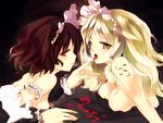  bad_id bad_pixiv_id blonde_hair breasts brown_hair copyright_request large_breasts licking multiple_girls petals red_eyes shunsei_(muratou) yellow_eyes yuri 