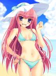  bad_id bad_pixiv_id bikini copyright_request day hat long_hair pink_hair side-tie_bikini solo striped striped_bikini swimsuit tsundere very_long_hair yuki_usagi 