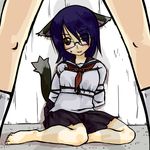  animal_ears artist_request bdsm bondage bound brown_eyes cat_ears fujiyoshi_harumi glasses sayonara_zetsubou_sensei short_hair solo tail uniform 