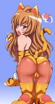  aisaka_taiga all_fours animal_costume animal_ears animal_print artist_request ass brown_eyes brown_hair cat_ears cat_tail claws costume highres leotard pantyhose paws solo tail thighhighs tiger tiger_costume tiger_print toradora! trefoil yellow_leotard 
