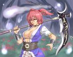 alternate_weapon bracer breasts choker cleavage collarbone flower hair_bobbles hair_ornament hitodama houtengeki large_breasts onozuka_komachi pink_eyes pink_hair pose scythe short_hair solo spider_lily touhou two_side_up weapon 