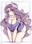  :o akatsuki_francesca big_breasts blush breasts cleavage horns huge_breasts large_breasts leaning_forward long_hair mel/a melmaid open_mouth original pointy_ears purple_hair red_eyes swimsuit very_long_hair 