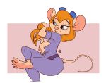  anthro belt big_breasts blonde_hair blue_eyes breasts chip_&#039;n_dale_rescue_rangers clothed clothing disney eyelashes eyewear female fur gadget_hackwrench goggles goggles_on_head hair hindpaw hyenatig_(artist) long_hair mammal mouse paws rodent simple_background sitting solo 