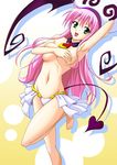  breasts covering covering_breasts demon_tail green_eyes hat lala_satalin_deviluke long_hair navel open_mouth pink_hair soft_breasts tail to_love-ru toloveru topless 