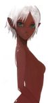  bad_id bad_pixiv_id breasts copyright_request dark_skin face green_eyes nude oomori_harusame pointy_ears short_hair small_breasts smile solo white_hair 