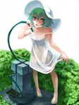  bad_id bad_pixiv_id barefoot dress green_hair hat hose navel original purple_eyes see-through short_hair solo uchida_akira water wet 