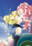  aeru blonde_hair kiss lowres multiple_girls neviril obana_(artist) pink_hair simoun yuri 