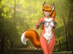  1girl animal_ears breasts dr_comet forest fox furry kemono nature nipples nude outdoors outside pussy solo tail zenra 