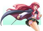  ass cape chikugen_shiina long_hair louise_francoise_le_blanc_de_la_valliere panties pink_eyes pink_hair skirt solo striped striped_panties underwear wand zero_no_tsukaima 