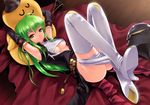  40010prototype belt boots breasts c.c. cheese-kun code_geass detached_sleeves dress green_hair high_heels long_hair pizza_hut shoes shorts shorts_pull small_breasts solo thigh_boots thighhighs underboob yellow_eyes 