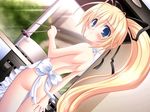  apron ass back banned_artist blonde_hair blue_eyes blush chopsticks cooking flat_chest game_cg long_hair moritan naked_apron nude ponytail sawasawa_enikki solo yuu_(sawasawa_enikki) 