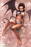  arm_support bare_shoulders barefoot bat_wings blue_eyes breasts brown_hair demon_girl demon_tail feet izumi_(walnov) lilim_(megami_tensei) medium_breasts megami_tensei midriff pointy_ears red_hair short_hair sitting solo tail underboob wings 