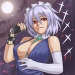  breasts cleavage elbow_gloves fingerless_gloves gloves houtengeki izayoi_sakuya large_breasts necktie red_eyes short_hair solo touhou 