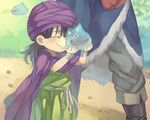  black_hair bracelet cape dragon_quest dragon_quest_v hero_(dq5) jewelry male_focus multiple_boys slime_(dragon_quest) smile solo_focus turban younger yukiya 