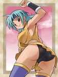  armpits ass beet_the_vandel_buster black_panties blue_hair brown_eyes haruyama_kazunori headband panties pantyshot poara solo thighhighs underwear 