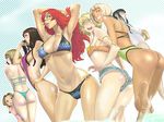  armpits arms_behind_back arms_up barefoot beach bikini blonde_hair breast_grab breasts brown_hair denim denim_shorts eyepatch freeda_(soukoku_no_garou) grabbing hokuto_no_ken large_breasts long_hair mel_(soukoku_no_garou) multiple_girls natalia_(soukoku_no_garou) nekoi_mie ran_(soukoku_no_garou) red_hair shorts sideboob slingshot_swimsuit soles soukoku_no_garou_-_hokuto_no_ken_rei_gaiden swimsuit thong_bikini yuu_(hokuto_no_ken) 