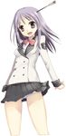  arrow bow itoi_kaede lowleg lowleg_panties momoyama_nozomu noberuge panties purple_eyes purple_hair school_uniform skindentation skirt solo striped striped_panties underwear 