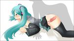  1girl aqua_eyes aqua_hair bed bent_over blush censored cum cum_in_pussy doggystyle duplicate fang hatsune_miku internal_cumshot kotatsu_(artist) long_hair no_panties open_mouth penis pussy sex skirt skirt_lift socks solo tears thighhighs top-down_bottom-up twintails uniform vaginal vocaloid vocaloid2 x-ray 