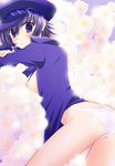  ass bad_id bad_pixiv_id blue_eyes blue_hair breasts cabbie_hat flower gakuran hat mika_mikan no_pants open_clothes panties persona persona_4 school_uniform shirogane_naoto short_hair small_breasts solo underwear yasogami_school_uniform 