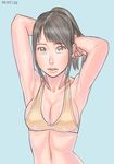  armpits bikini black_hair brown_eyes original ponytail solo swimsuit zenkou 