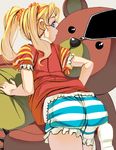  animal_costume ass bad_id bad_pixiv_id bear_costume blonde_hair bloomers blue_eyes copyright_request masao solo striped twintails underwear 