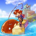  androgynous artist_request brown_hair chibi fish fishing_hook fishing_line fishing_lure holding short_hair solo umihara_kawase umihara_kawase_(character) 