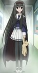  black_hair buchou cape empty_eyes hairband long_hair mahoraba mary_janes pantyhose school_uniform serafuku shoes skirt solo stuffed_animal stuffed_toy teddy_bear very_long_hair 