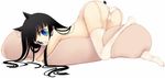  animal_ears ass black_hair blue_eyes cat_ears copyright_request garter_belt long_hair lying momoyama_nozomu panties pillow pillow_hug solo thighhighs topless underwear white_panties 