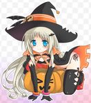 blonde_hair bra buttons cape fang flat_chest gloves halloween hat high_heels hinata_nonoka jack-o'-lantern large_buttons lingerie little_busters! long_hair noumi_kudryavka panties pumpkin ribbon shoes silver_hair solo thighhighs underwear witch_hat 