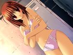  :&lt; ahoge bangs blush bow bow_panties bra breast_hold breasts brown_hair colorful_kiss crossed_arms dutch_angle frilled_bra frilled_panties frills game_cg indoors inuhiko lingerie locker locker_room long_hair looking_at_viewer navel ototachibana_kanna panties purple_bra purple_panties red_eyes short_hair solo standing strap_gap underwear underwear_only wet wet_hair wide_hips 