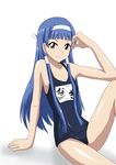  bangs black_school_swimsuit blue_hair blunt_bangs hair_tubes kannagi long_hair muku_(dgenerationx) nagi one-piece_swimsuit purple_eyes school_swimsuit solo swimsuit 