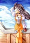  bad_id bad_pixiv_id blush bodysuit brown_eyes brown_hair final_fantasy final_fantasy_ix garnet_til_alexandros_xvii gloves leaning long_hair orange_bodysuit sayaka_mako solo 