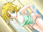  artist_request blonde_hair breasts camisole cleavage heterochromia katina_tarask large_breasts leaning_forward lowres panties panty_pull solo super_robot_wars super_robot_wars_original_generation underwear undressing white_panties 