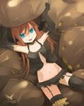  aqua_eyes blue_eyes brown_hair copyright_request costume elbow_gloves garter_belt garters gloves noripachi pumpkin solo thighhighs 